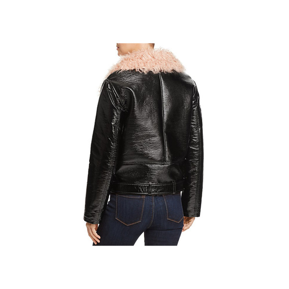 Designer ROCK CHIC Moto Jacket Pink Faux Fur Black Leather - Picture 7 of 9